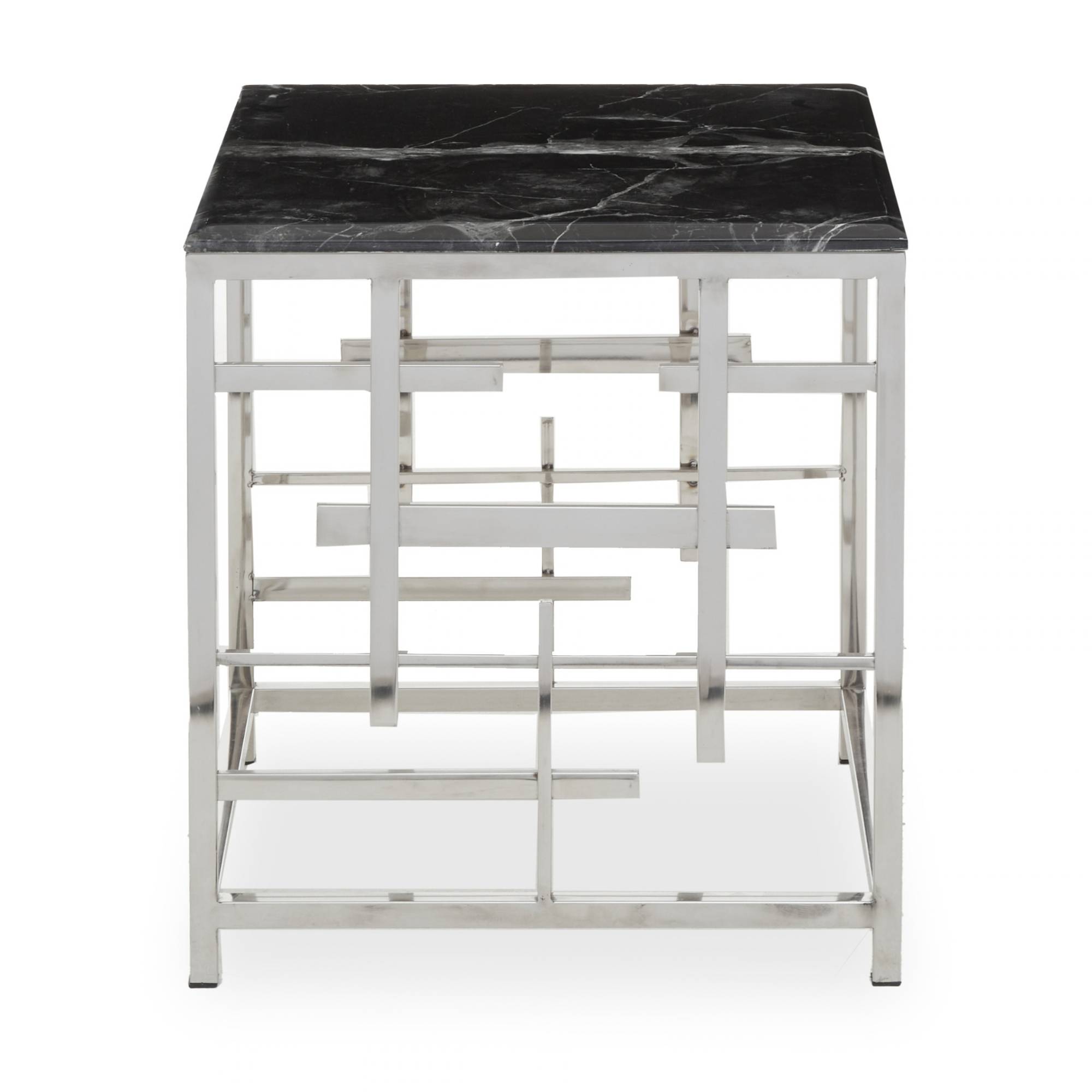 Orsina Marble and Metal Side Table – Black and Silver - Image 1