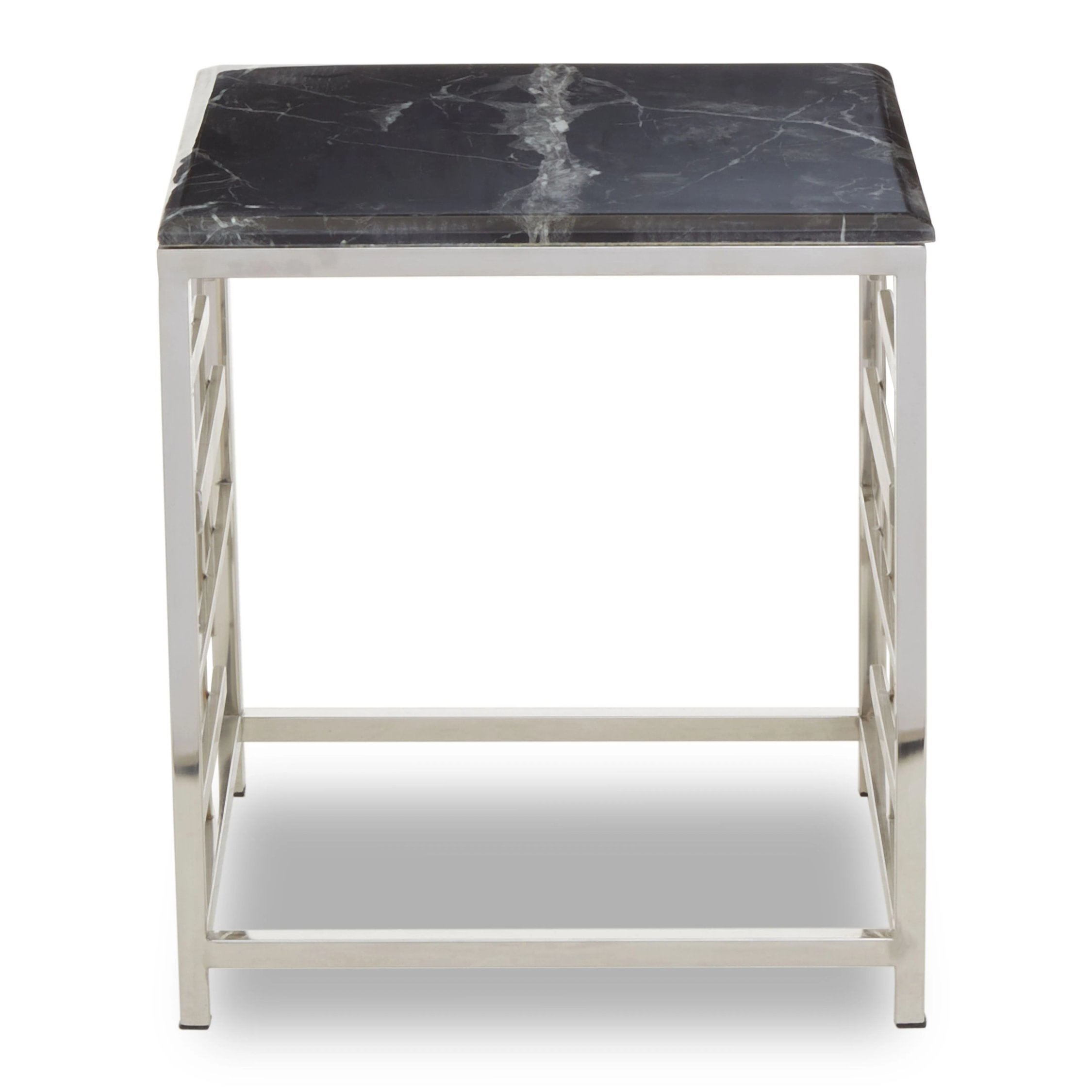 Orsina Marble and Metal Side Table – Black and Silver - Image 2