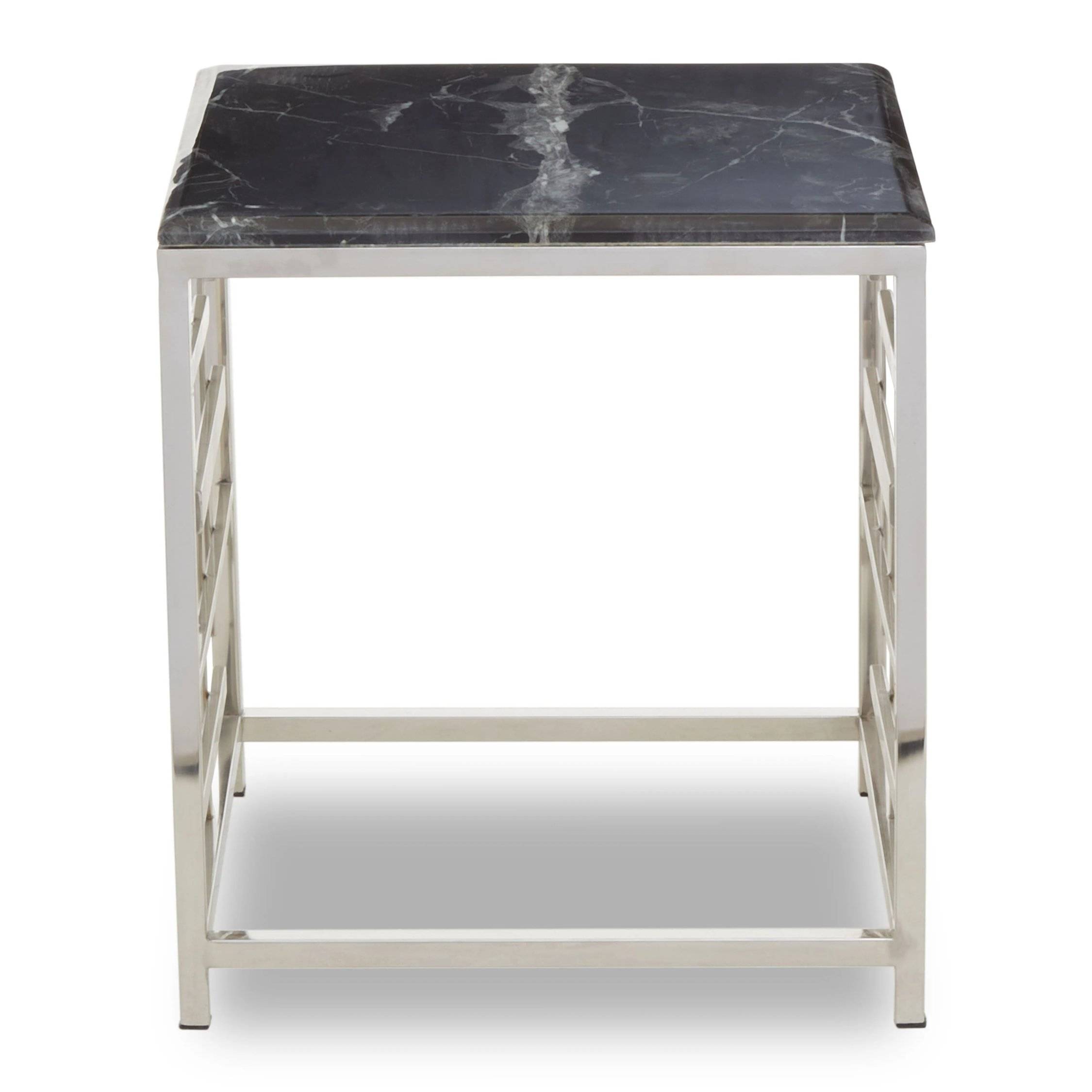 Orsina Marble and Metal Side Table – Black and Silver - Image 2