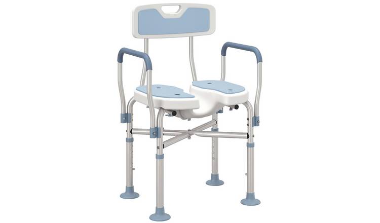 HOMCOM Shower Chair with Hygiene Cut-Out Seat and Reinforced Crossbars - Blue