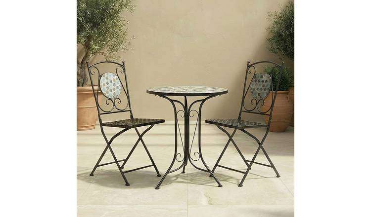Charles Bentley 3 Piece Wrought Iron Mosaic Bistro Set - Black