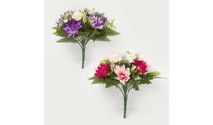 Homescapes Silk-Like Artificial Rose and Lotus Flower Bouquets - Pink