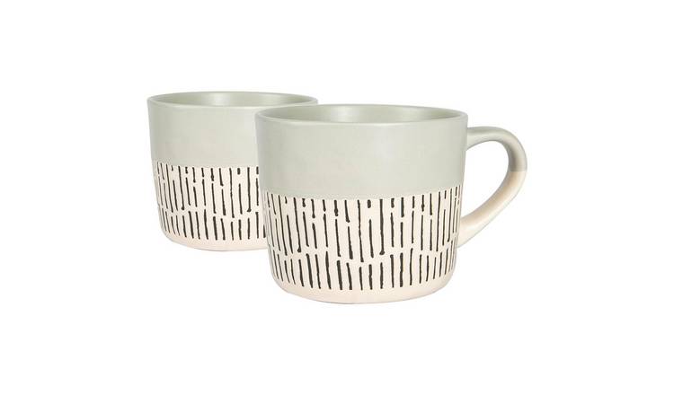 Nicola Spring Ceramic Dipped Dash Coffee Mugs - 475ml - Grey - Pack of 2