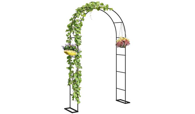 Outsunny Wide Metal Garden Trellis with Large Base - Black