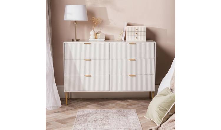OHS Ribbed Engineered Wood 6 Drawer Unit - Cream