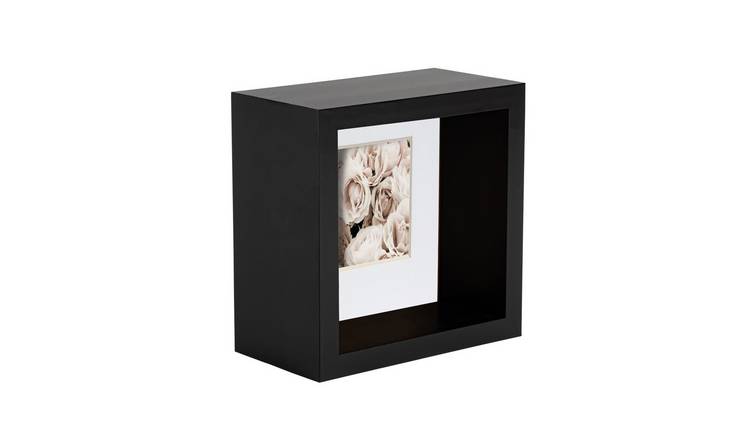 Nicola Spring 3D Deep Box Photo Frame - 4x4" with Mount - Black & White