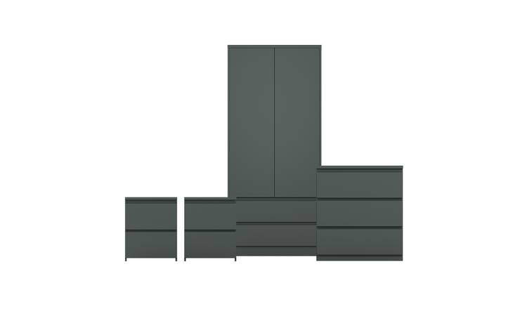 Vida Designs Denver Bedroom Set (2x Bedside, 5 Drawer Chest, Wardrobe) - Green