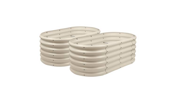 Harbour Housewares Rounded Raised Garden Beds - 120cm x 60cm x 45cm - 2x Ivory