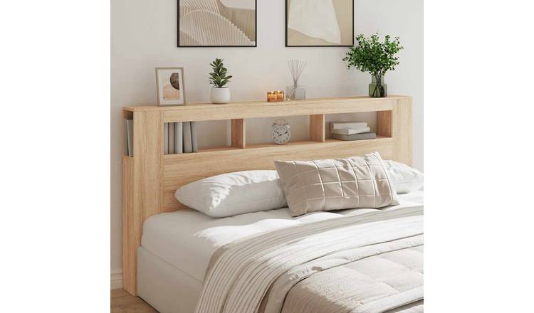 Walplus Engineered Wood LED Headboard - Light Oak - 200 x 18.5 x 103.5 cm