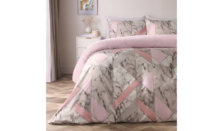 OHS Marble Duvet Covers Bedding Reversible Set Blush - King