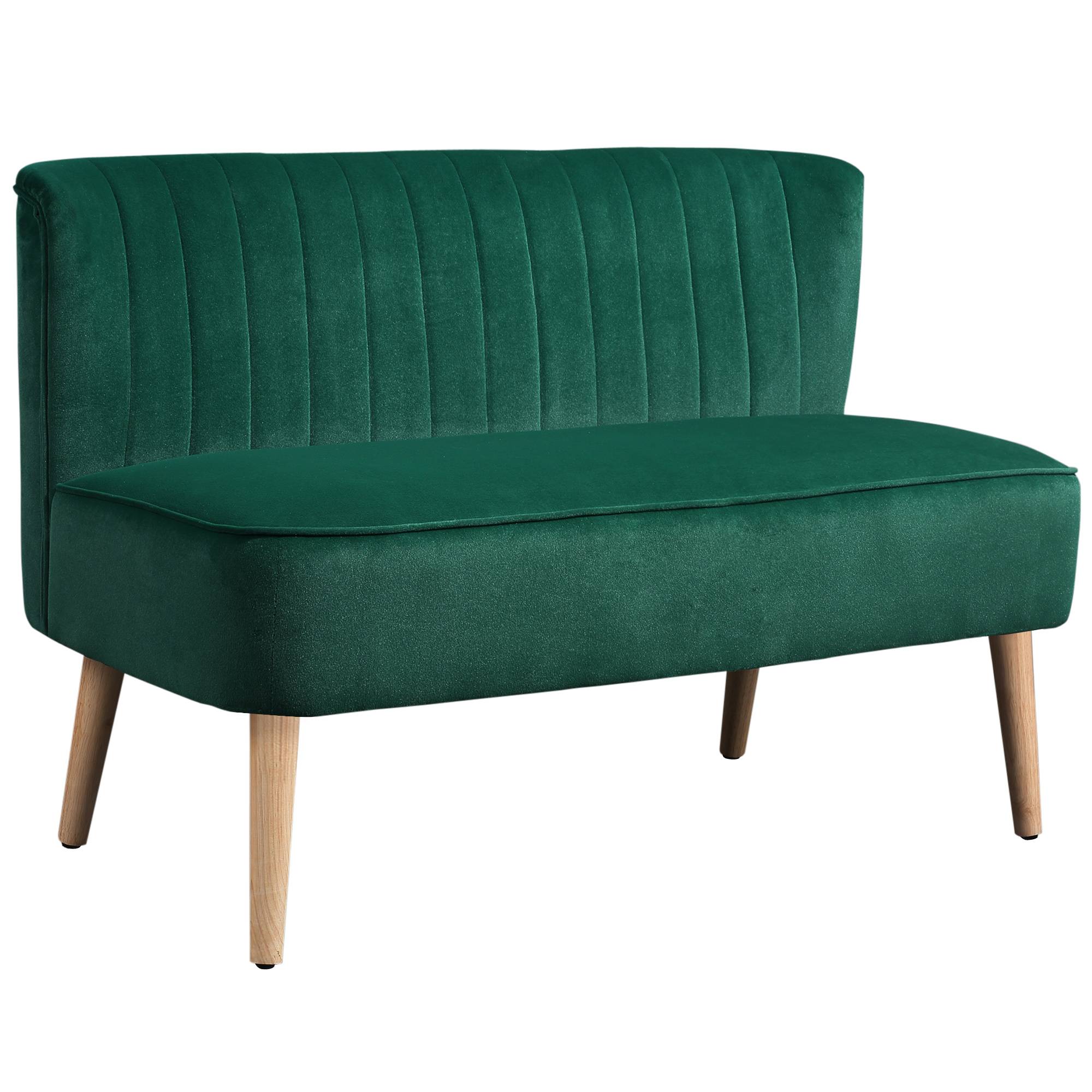 HOMCOM Modern Double Seat Sofa Foam Padding High Back - Green - Image 1