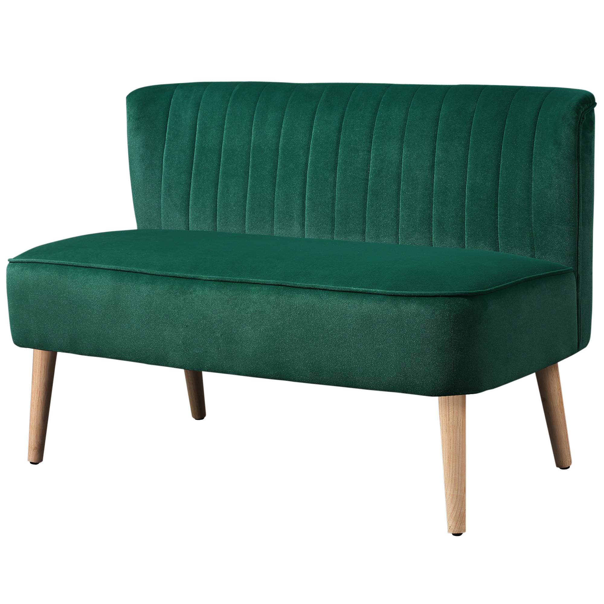 HOMCOM Modern Double Seat Sofa Foam Padding High Back - Green - Image 3