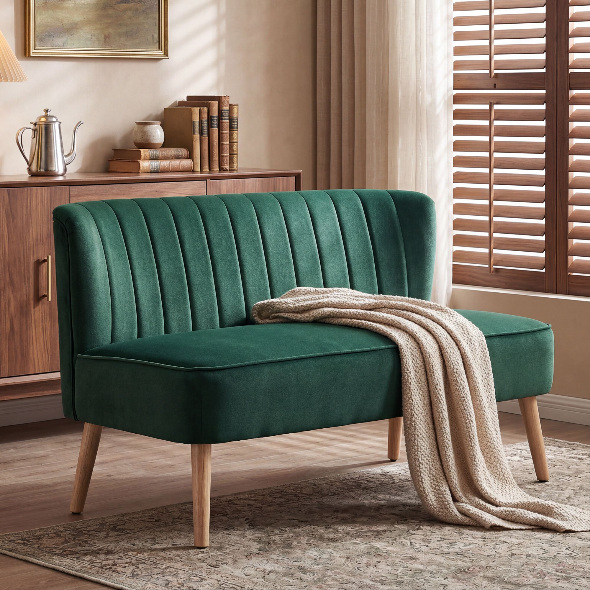 HOMCOM Modern Double Seat Sofa Foam Padding High Back - Green - Image 5