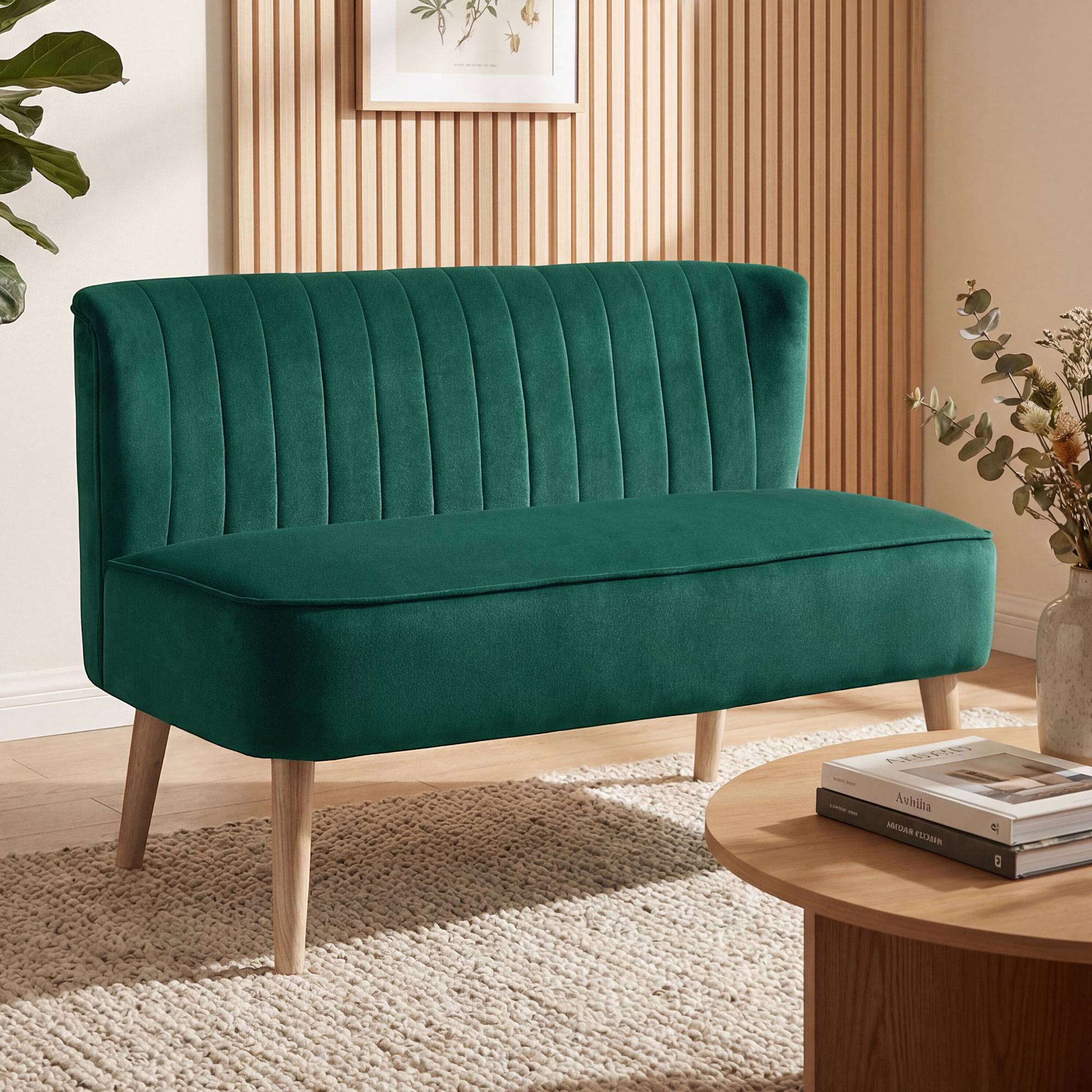 HOMCOM Modern Double Seat Sofa Foam Padding High Back - Green - Image 6