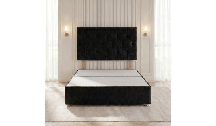 Somnior Chester Velvet King Divan Bed with Headboard - Black