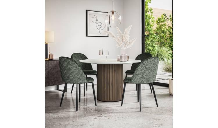 Furniture Online Arlo Raye Marble Top w Wal Legs Dining Table & 6 Green Chairs