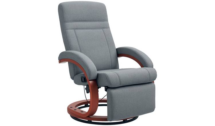 HOMCOM Wooden Swivel Recliner Armchair with Extended Footrest - Grey