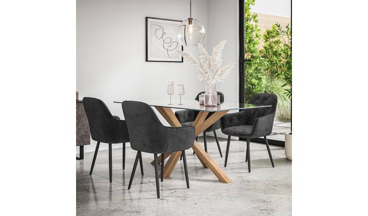 Furniture Online Etta Anika Glass Top Dining Table & 6 Black Chairs