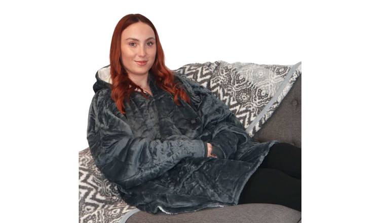 Ribbon Unisex Adult Eskimo Heated Grey Blanket Hoodie - One Size