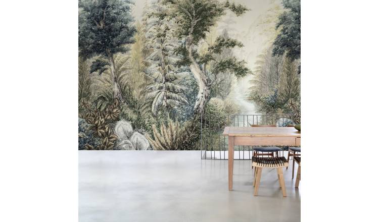 Grandeco Boutique Harmony Forest Walk 5 lane Wallpaper Mural  - Green