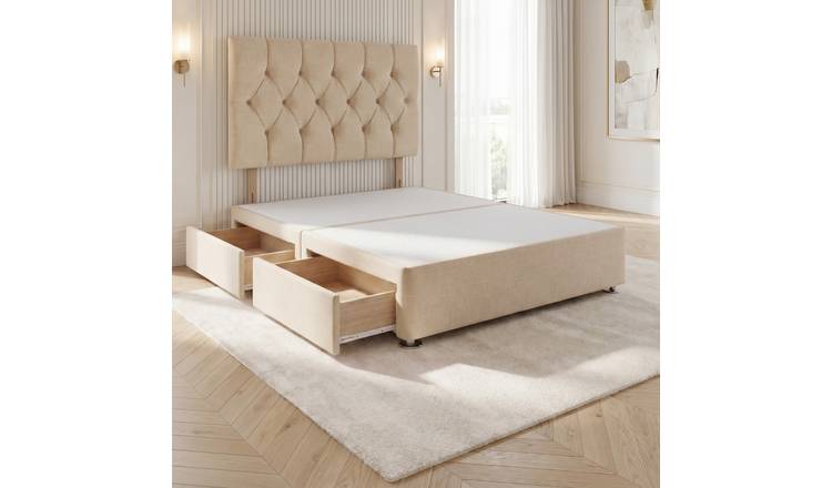 Somnior Chester Linen King 2 Drawer Divan Bed with Headboard - Beige