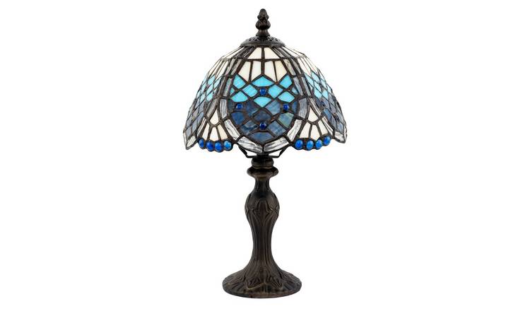 Happy Homewares Blue Sleek Hand Crafted Beaded Tiffany Table Lamp - 20cm
