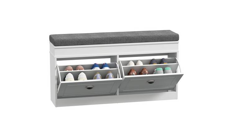 HOMCOM Flip Drawers Shoe Storage Bench with Seat Cushion - White
