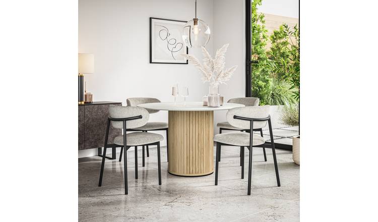 Furniture Online Arlo Myla Marble Top w Oak Legs Dining Table & 6 Grey Chairs