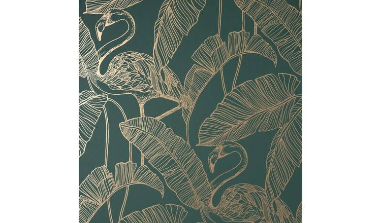 Fine Decor Flamingo Wallpaper - Emerald Green