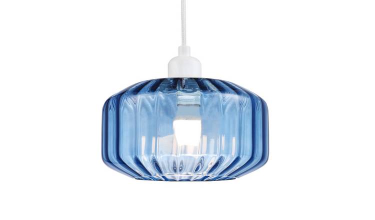 Happy Homewares Midnight Blue Ribbed Glass with Flat Pendant Shade - 20cm