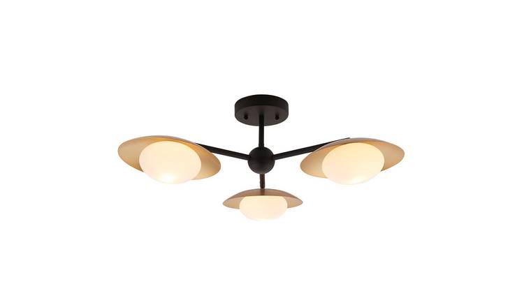 Loops Direct 59cm Steel and Glass Ceiling Light - Gold and Dark Bronze