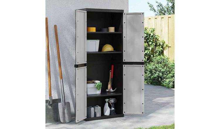 Walplus PP Lockable Storage Cabinet - Black and Grey - 65 x 37 x 165 cm