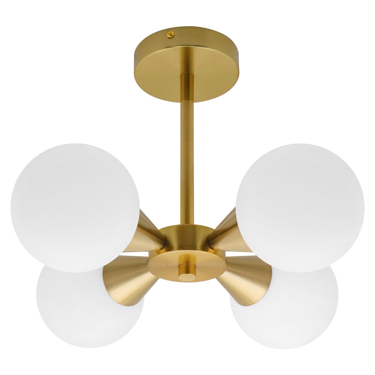 Energy Light Bulbs 4 Light Opal Globe Glass Semi Flush Ceiling Light - Brass - Image 1