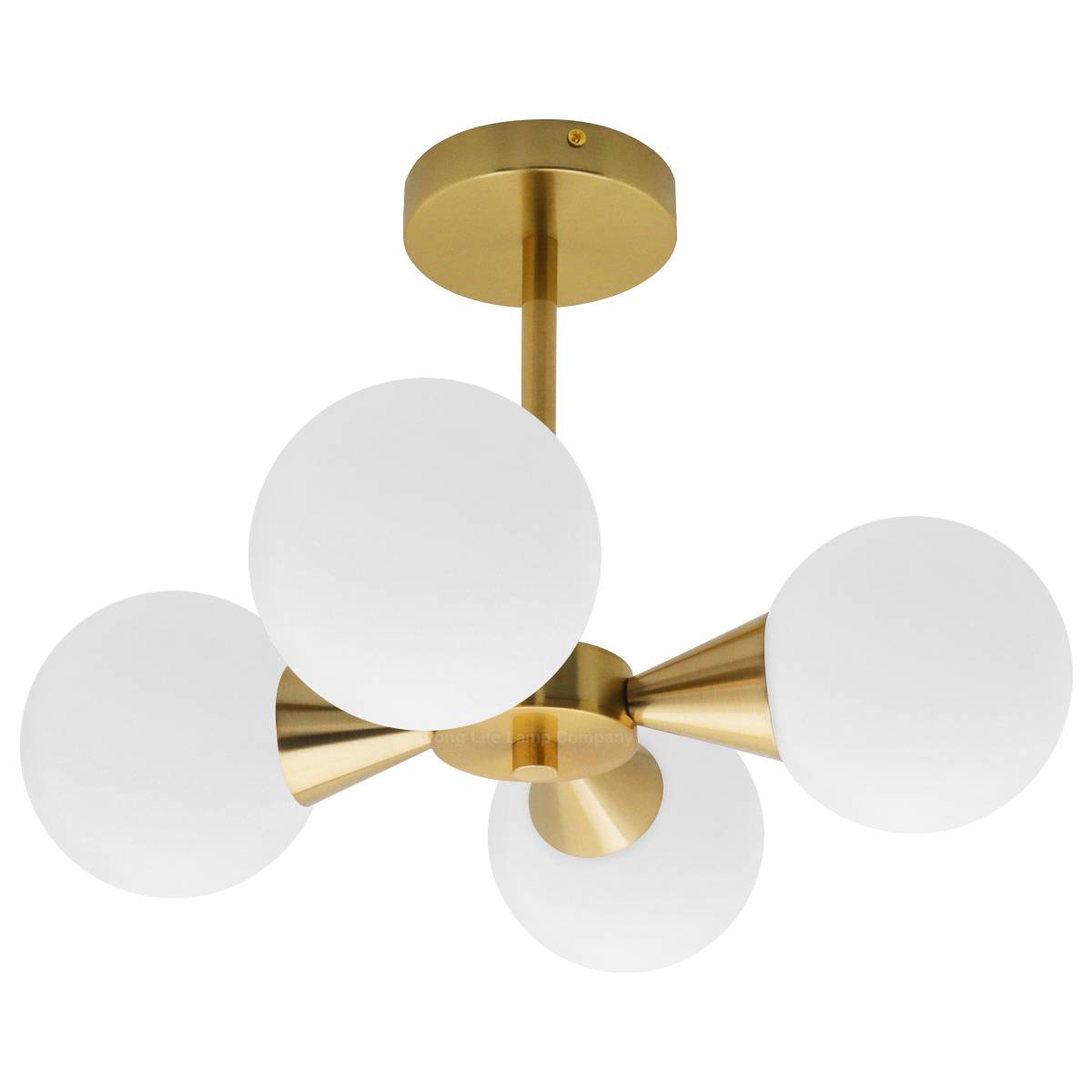 Energy Light Bulbs 4 Light Opal Globe Glass Semi Flush Ceiling Light - Brass - Image 3