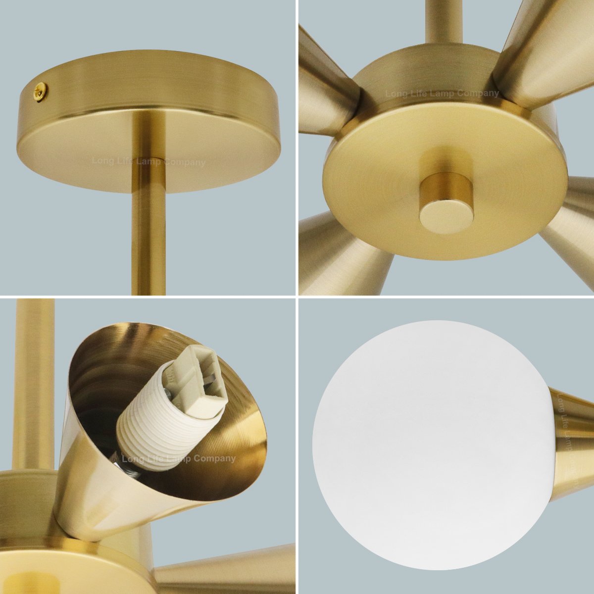 Energy Light Bulbs 4 Light Opal Globe Glass Semi Flush Ceiling Light - Brass - Image 4