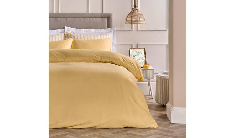 OHS Plain Dyed Microfibre Duvet Cover Set Bedding Lemon - King