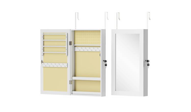HOMCOM Jewelry Cabinet with Mirror and Compartments – White with Velvet Lining