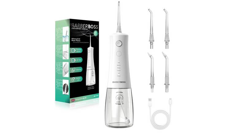 BarberBoss Advanced Jet Water Flosser White - 5 Modes & 4 Jet Tips