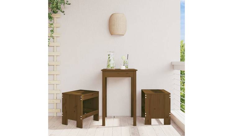 Walplus 2 Piece Wood Garden Stools - Honey Brown - 40 x 36 x 45 cm