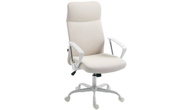 HOMCOM Fabric Adjustable Swivel Office Chair with High Back - Cream