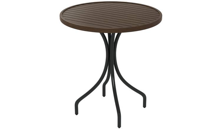 Outsunny Steel Garden Side Table for Balcony and Porch - Brown Wood Grain