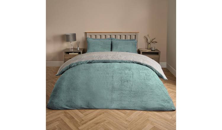 OHS Reversible Teddy Duvet Cover Set Duck Egg - Super King