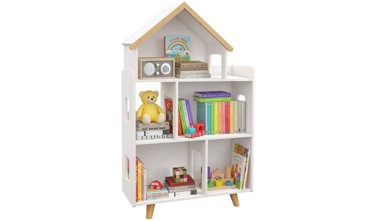 ZONEKIZ 3 Tier Wooden Kids Bookshelf with Six Cubes Storage Shelf - White