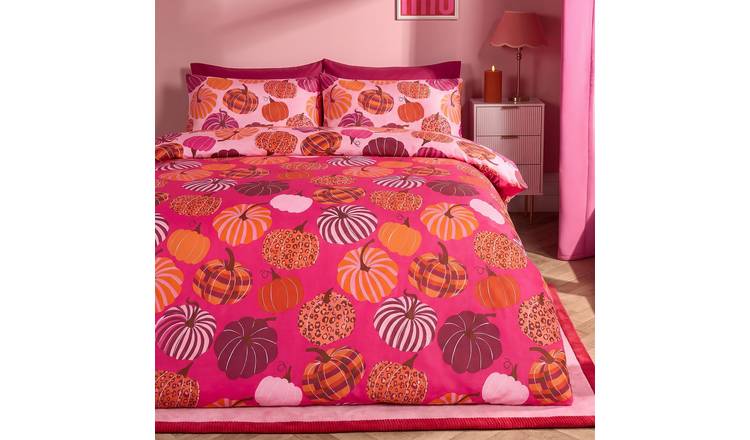 OHS Pumpkin Print Reversible Duvet Cover Set - Hot Pink - Single