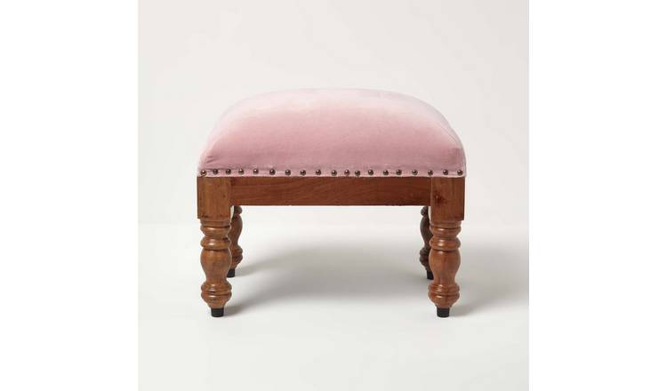 Homescapes Mable Velvet Rectangular Footstool – Pink