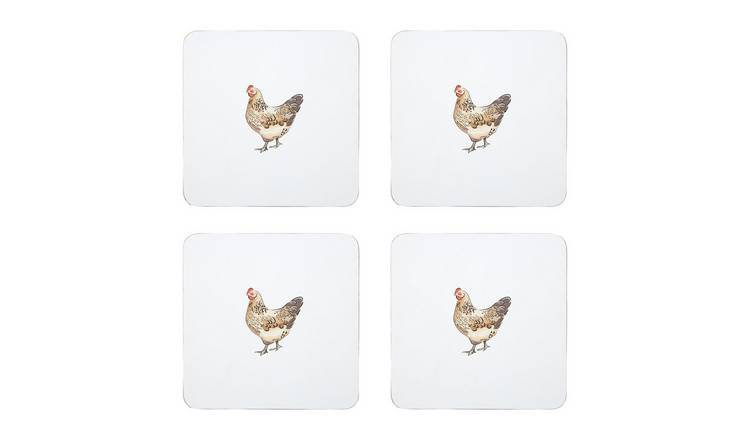 Orsina Set Of 4 Mrs Henderson Cork Coasters - White