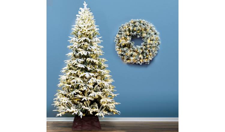 Christmas Tree World 10ft Pre-Lit Snowy Alpine - Warm White Lights