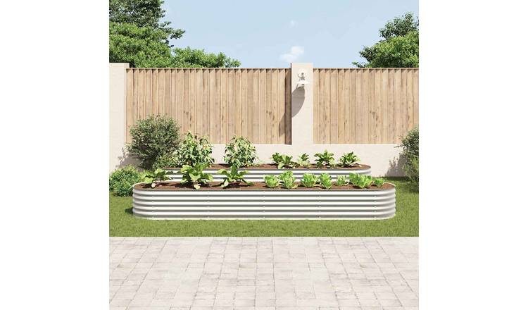 Walplus Galvanised Steel Raised Garden Bed - Silver - 400 x 80 x 44 cm