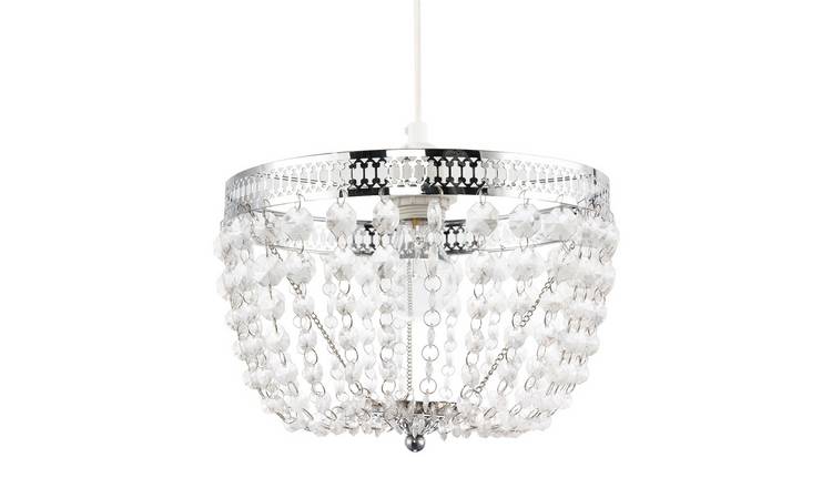 Happy Homewares Vintage Chrome with Clear Acrylic Pendant Shade - 29cm