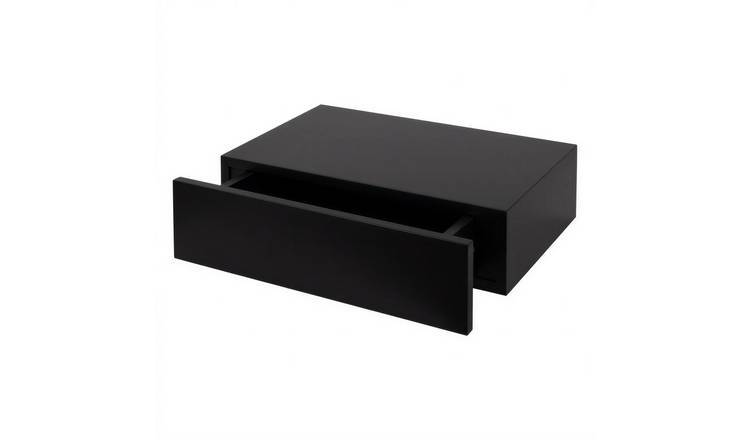 Harbour Housewares Wooden Floating Shelf with Drawer - Black
